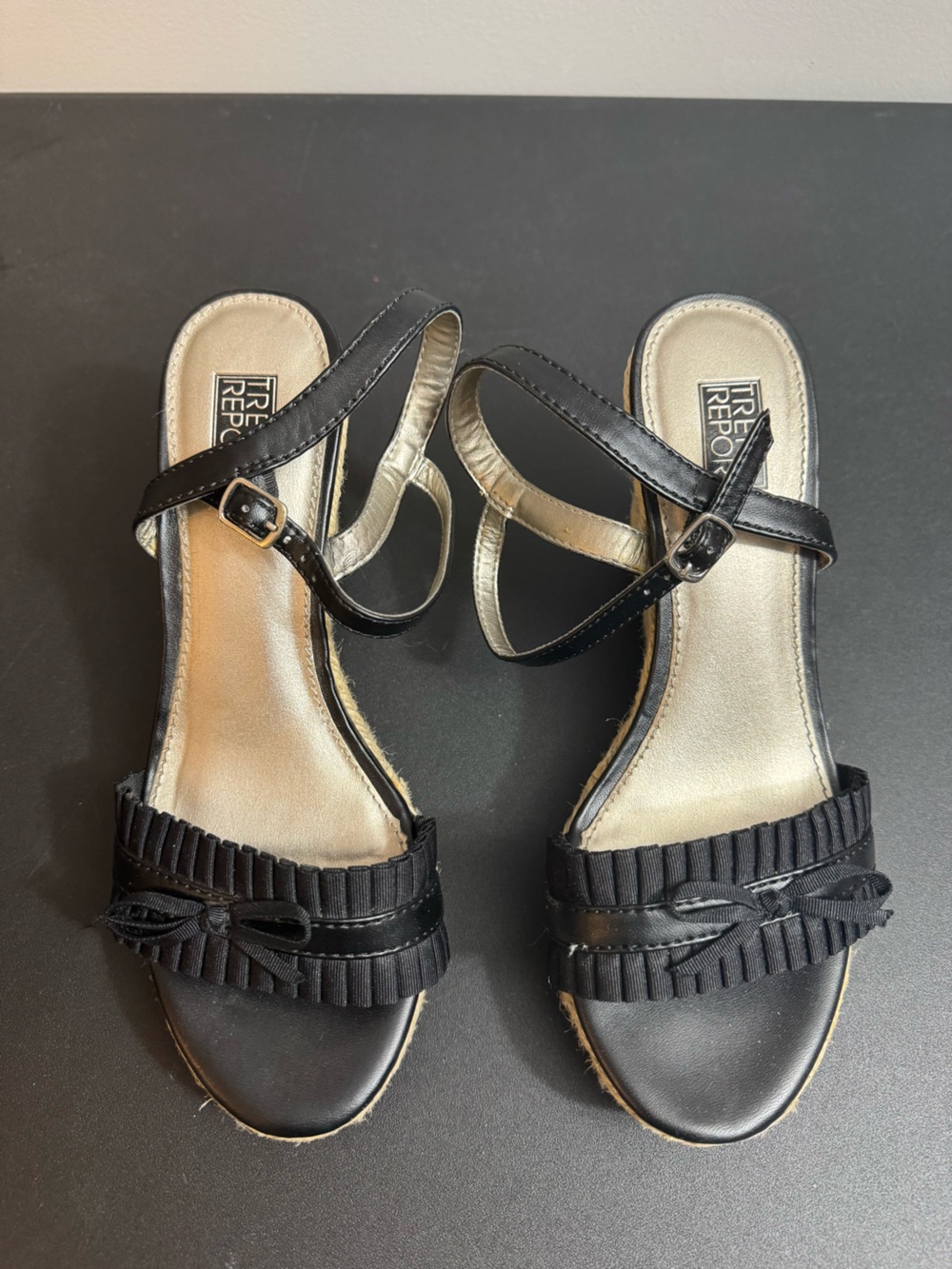 Trend Report Black Pleated Bow Ankle-Strap Wedges